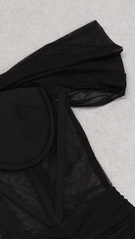 ABITO A FASCIA IN PIZZO CON RUCHES NERO