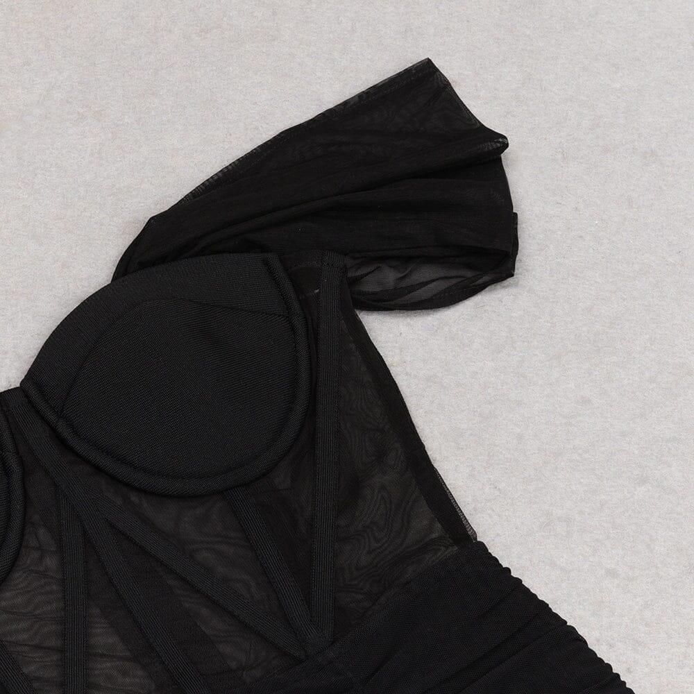 Lace Bandeau Ruched Dress in Black