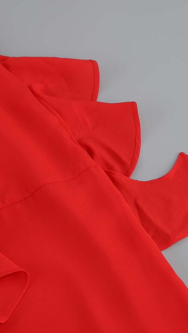 AIIZIE STRAPLESS RUFFLE SLIT MIDI DRESS IN RED - product image