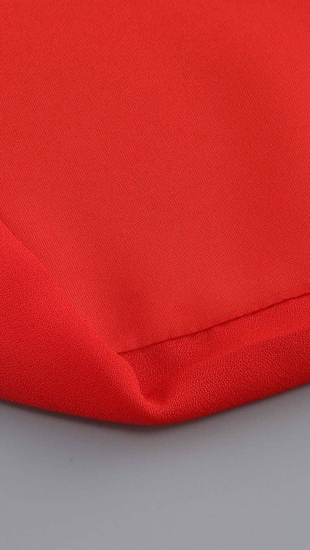 AIIZIE STRAPLESS RUFFLE SLIT MIDI DRESS IN RED - product image