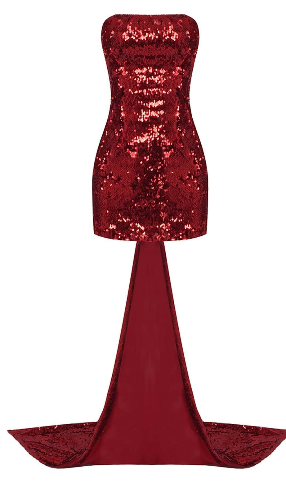 STRAPLESS SEQUIN MINI DRESS IN WINE RED