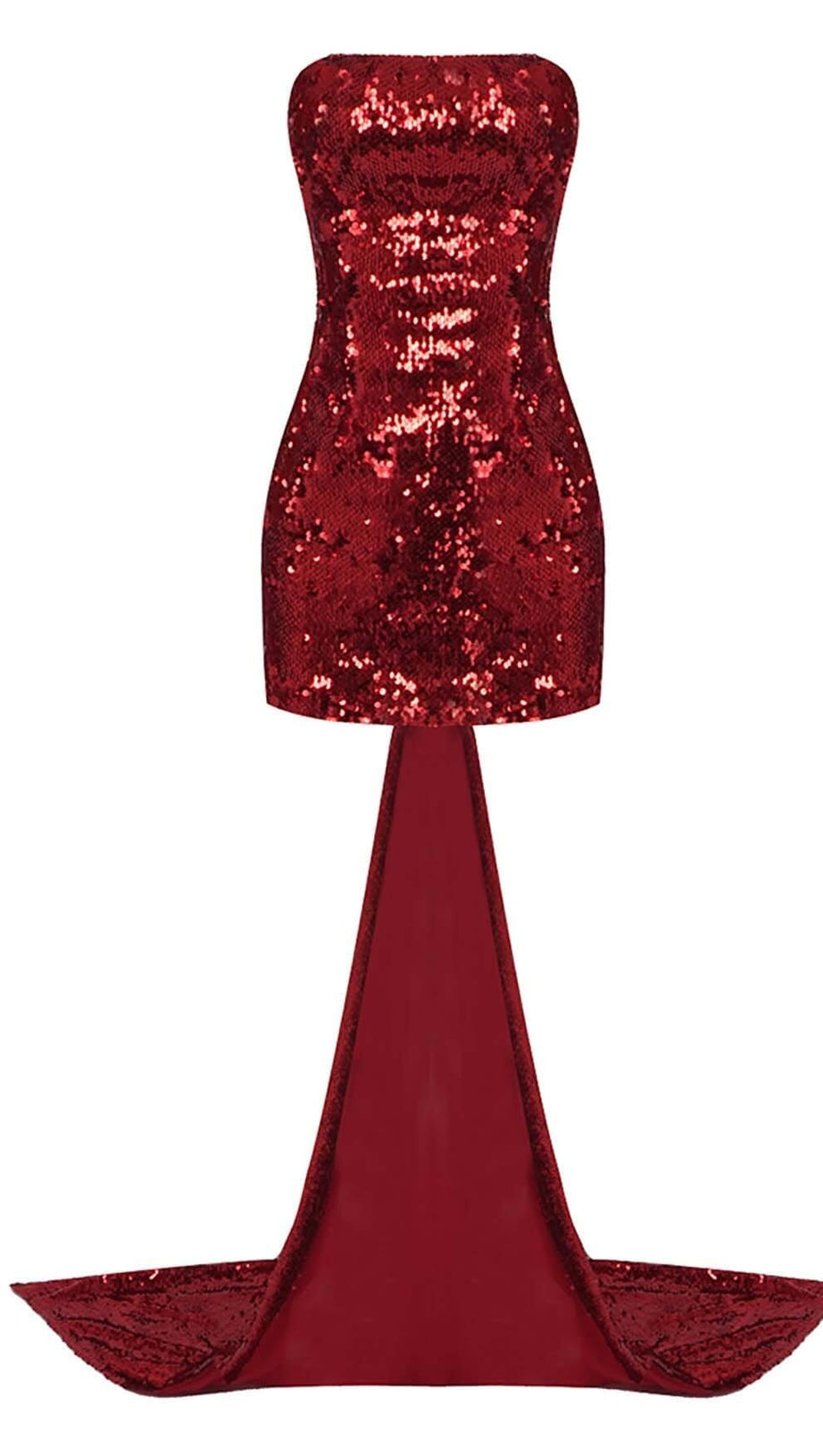 STRAPLESS SEQUIN MINI DRESS IN WINE RED