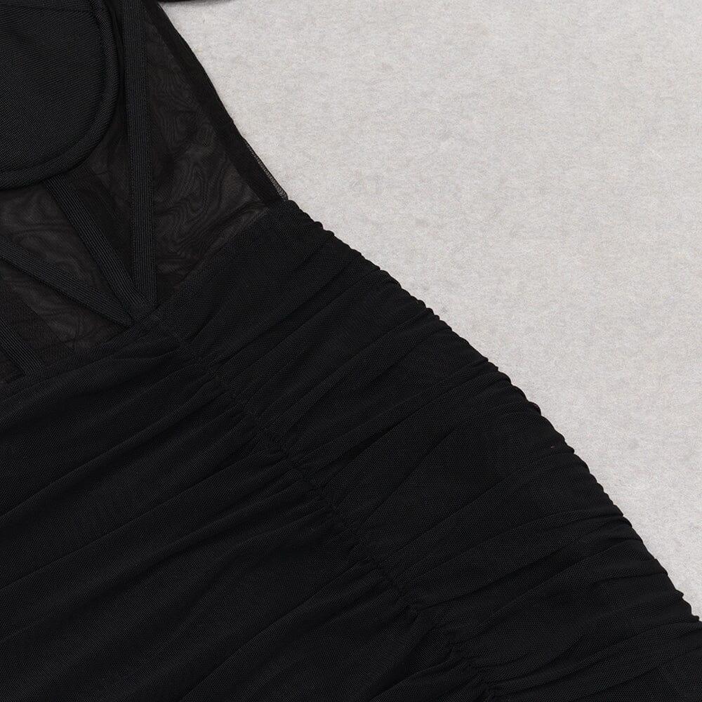 Lace Bandeau Ruched Dress in Black