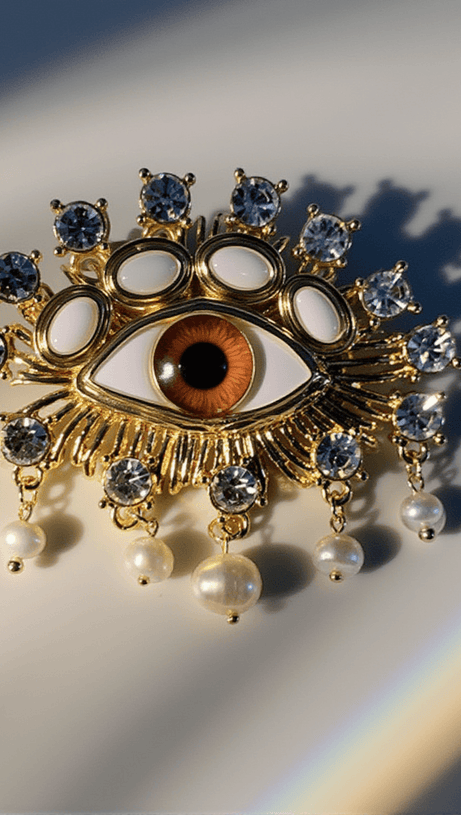HEMLOCK PEARL EMBELLIHSED EYE BROOCH