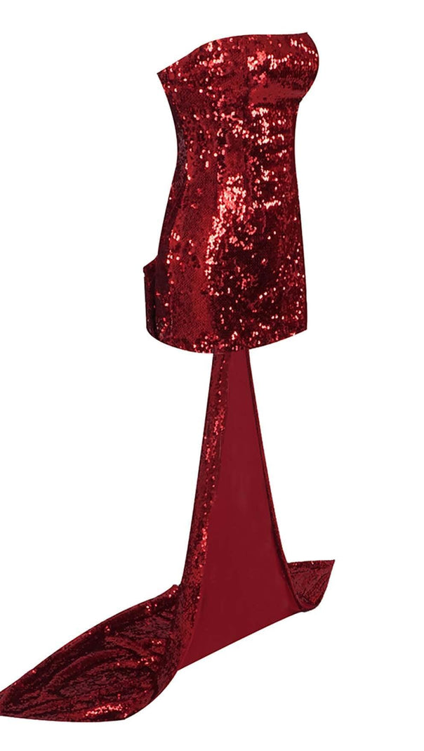 AIIZIE STRAPLESS SEQUIN MINI DRESS IN WINE RED - product image