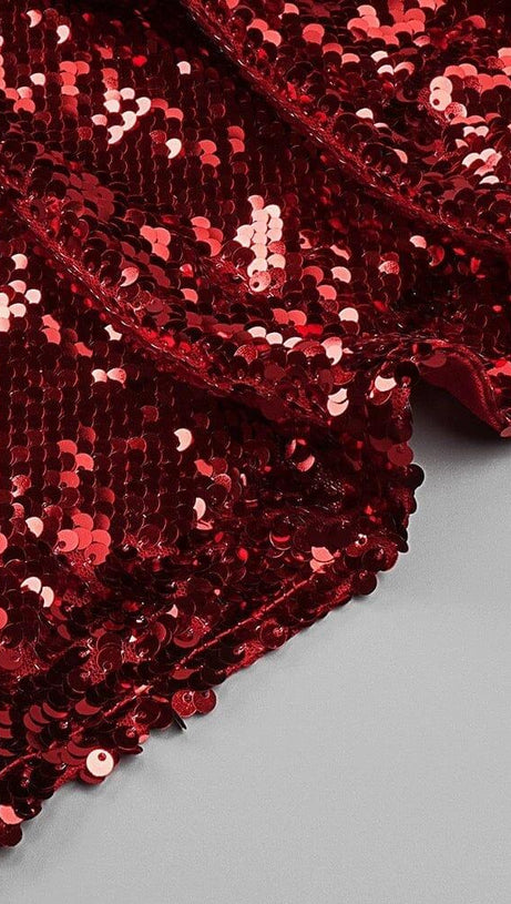 STRAPLESS SEQUIN MINI DRESS IN WINE RED