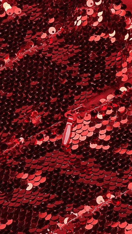 STRAPLESS SEQUIN MINI DRESS IN WINE RED