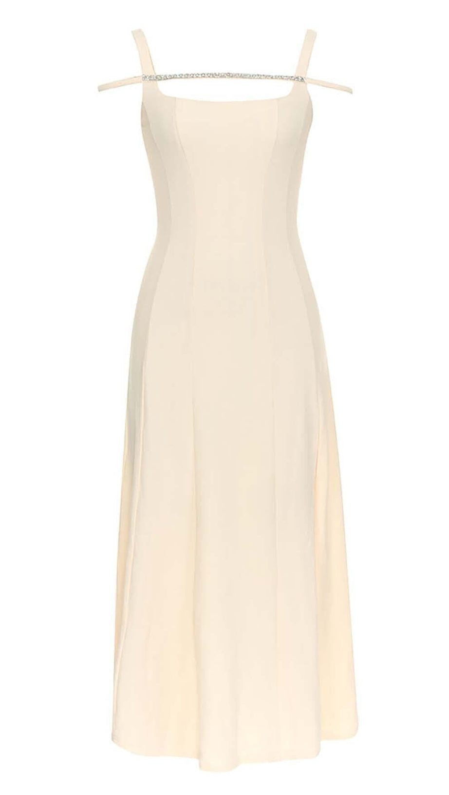 STRUCTURED CORSET FLOUNCED MIDI DRESS IN IVORY