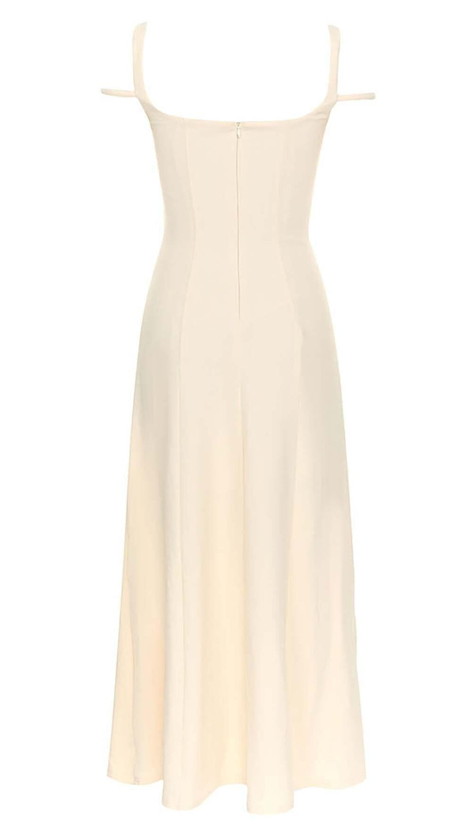 STRUCTURED CORSET FLOUNCED MIDI DRESS IN IVORY