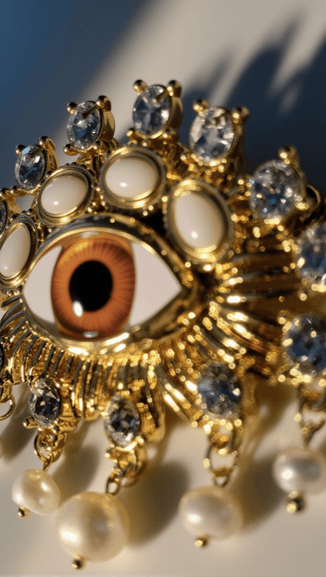 HEMLOCK PEARL EMBELLIHSED EYE BROOCH