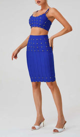 STUDDED STRAP SLEEVELESS TWO PIECE SET IN BLUE