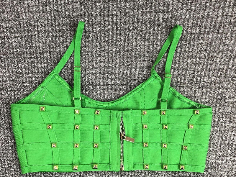 STUDDED STRAP SLEEVELESS TWO PIECE SET IN GREEN