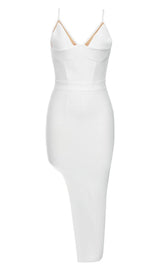 STRAPY THIGH SLIT MIDI DRESS IN WHITE