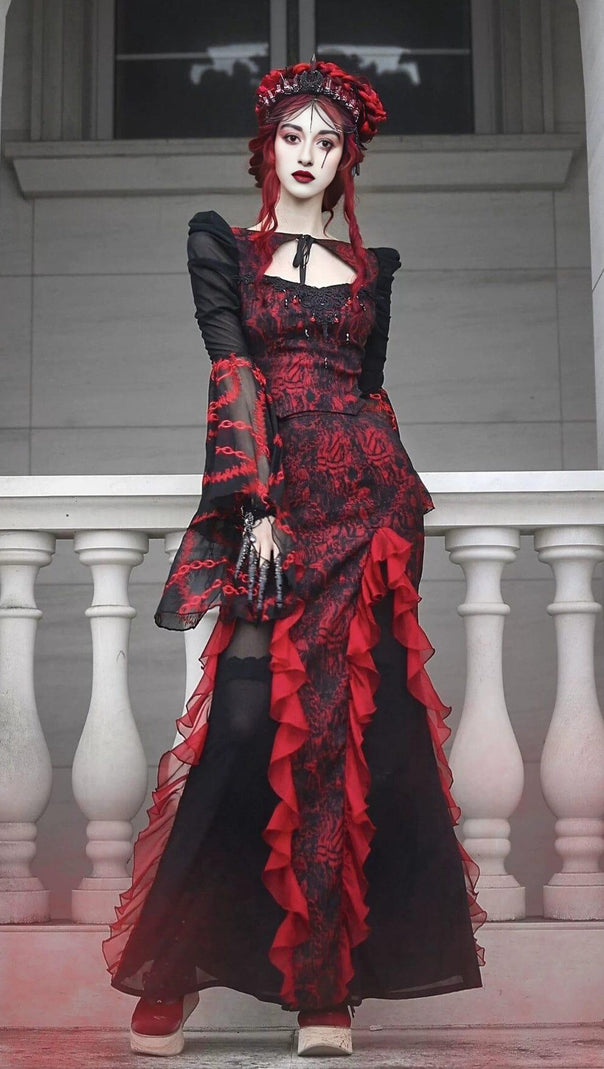 AIIZIE GOTHIC JACQUARD CHIFFON TAIL SKIRT - product image