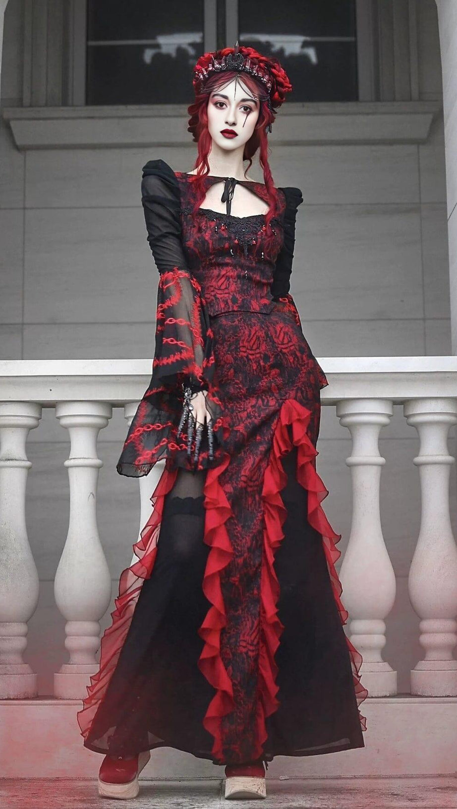 GOTHIC JACQUARD CHIFFON TAIL SKIRT