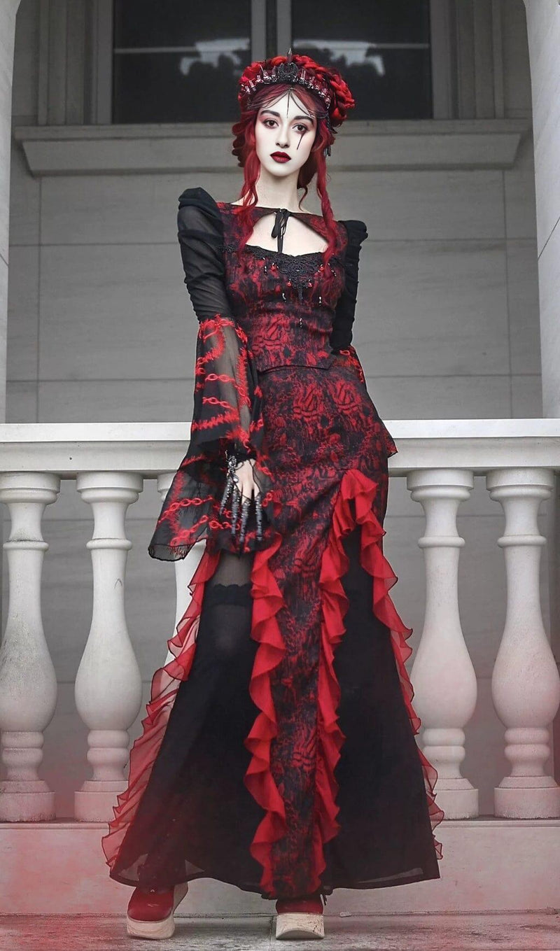 GOTHIC JACQUARD CHIFFON TAIL SKIRT