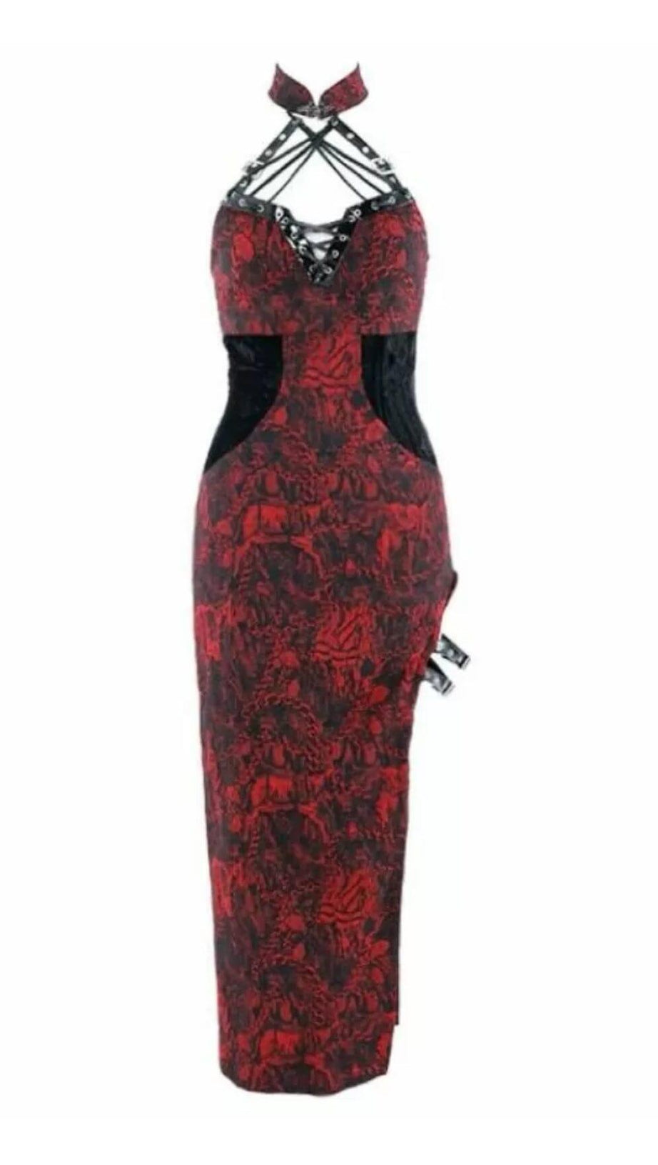 ABITO ROMANTICO GOTICO CON SPACCO ALTO FINO ALLA COSCIA IN JACQUARD QIPAO