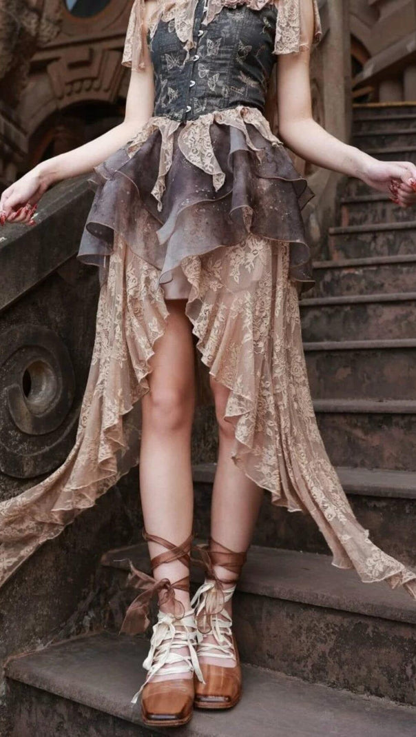 AIIZIE ORGANZA LOLITA LACE SLIT SKIRT - product image