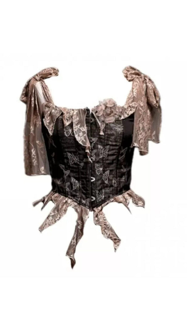 AIIZIE RETRO LEAVES FISHBONE GOTHIC CORSET TOP - product image