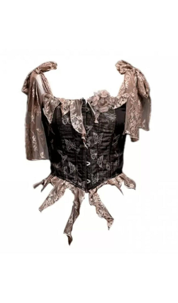 RETRO LEAVES FISHBONE GOTHIC CORSET TOP