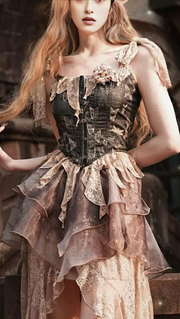 AIIZIE RETRO LEAVES FISHBONE GOTHIC CORSET TOP - product image