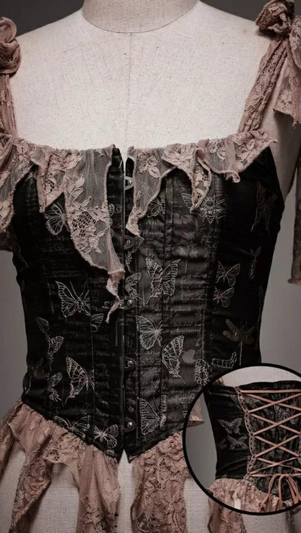 AIIZIE RETRO LEAVES FISHBONE GOTHIC CORSET TOP - product image