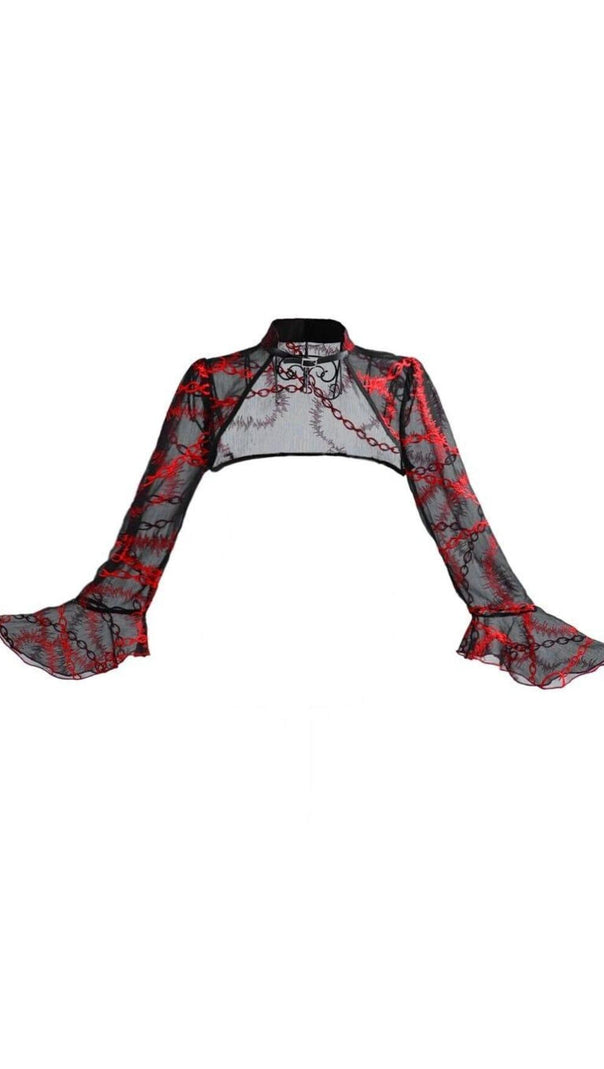 AIIZIE VAMPIRE BLACK CROPPED TOP WITH CHAIN EMBROIDERY BELL SLEEVES - product image