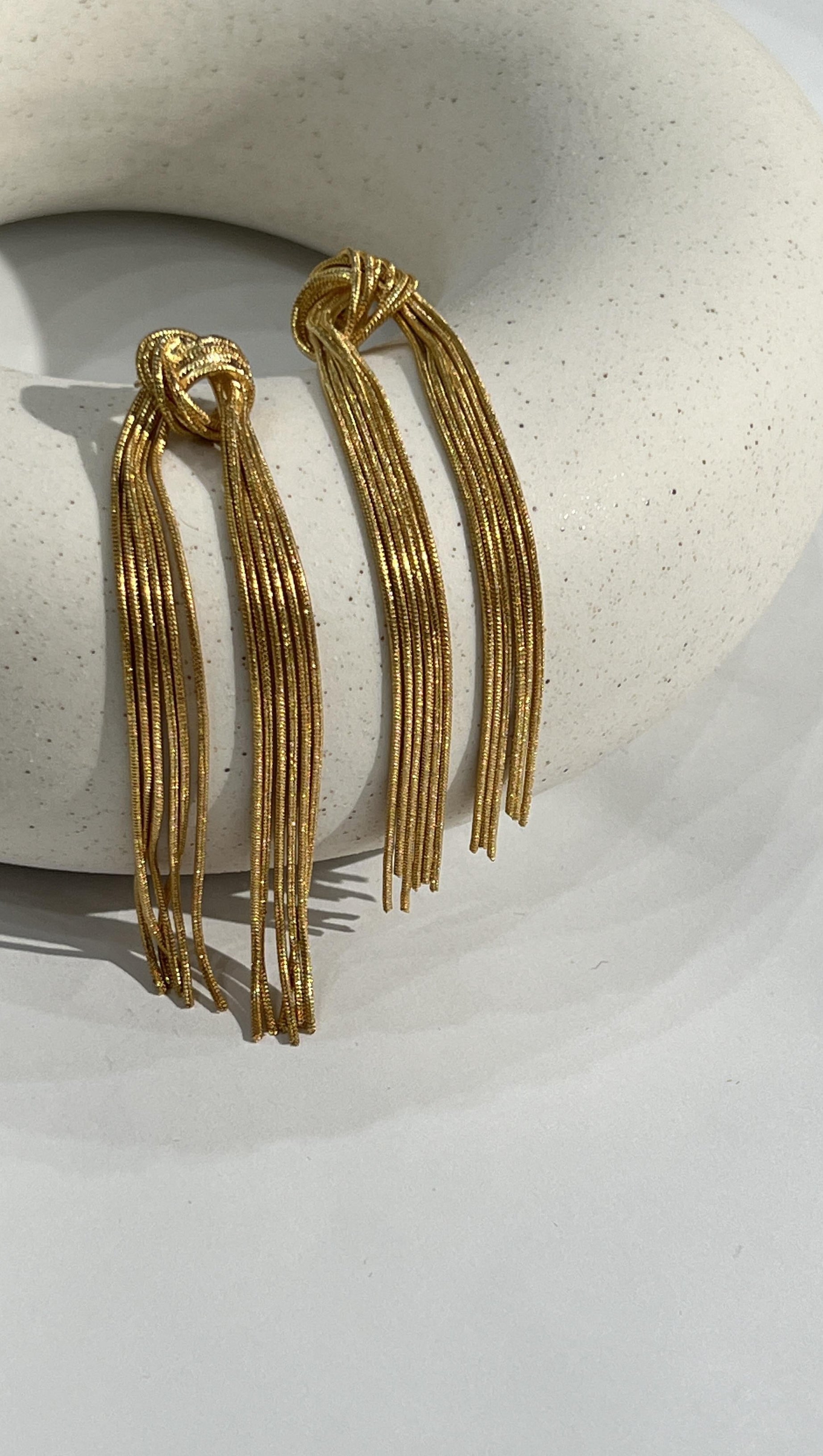 GOLD TIED TASSEL EARRINGS