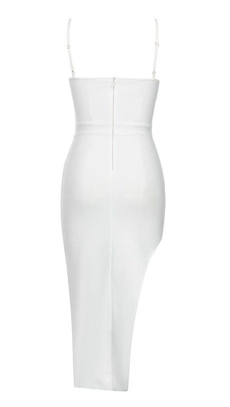 ABITO MIDI CON SPACCHIO SULLA COSCIA, BIANCO