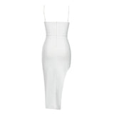 STRAPY THIGH SLIT MIDI DRESS IN WHITE