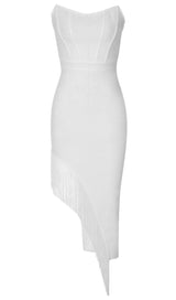 STRAPLESS CORSET MIDI DRESS IN WHITE