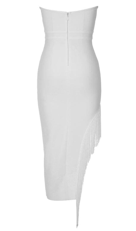 STRAPLESS CORSET MIDI DRESS IN WHITE