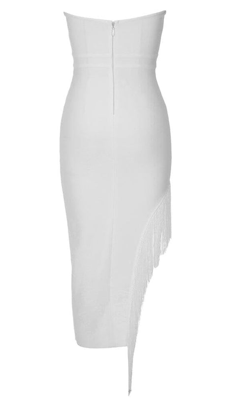 ABITO MIDI CON CORSETTO SENZA SPALLINE IN BIANCO