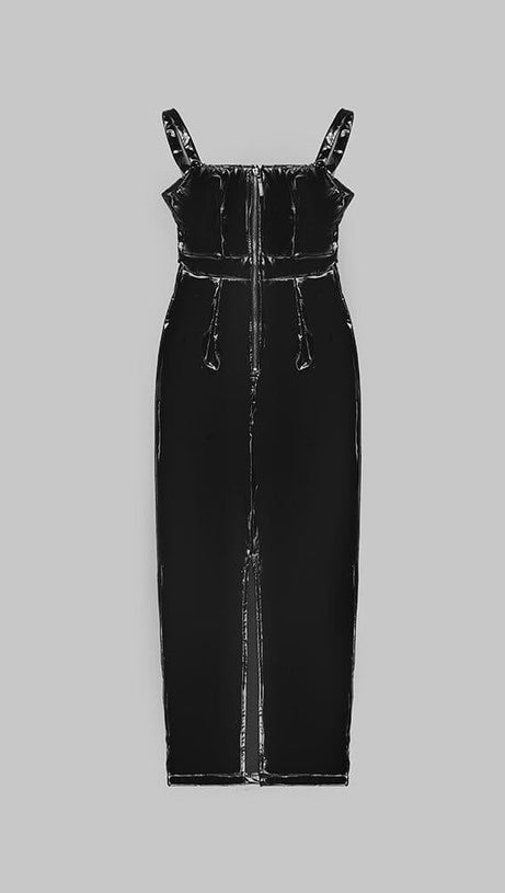 ABITO LUNGO A FASCIA CON SPALLINE NERO