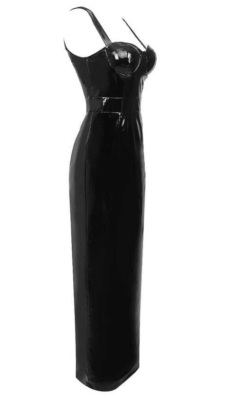 ABITO LUNGO A FASCIA CON SPALLINE NERO