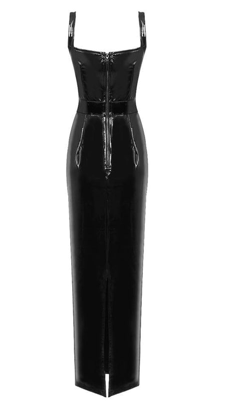 ABITO LUNGO A FASCIA CON SPALLINE NERO