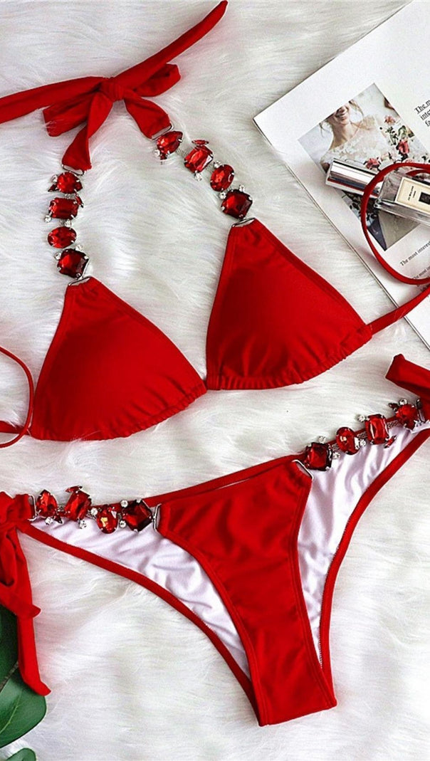 AIIZIE RED DIAMOND LACE UP BIKINI - product image