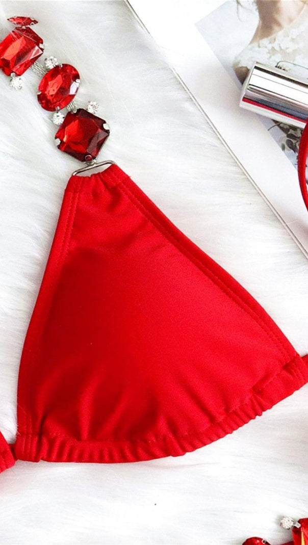 AIIZIE RED DIAMOND LACE UP BIKINI - product image