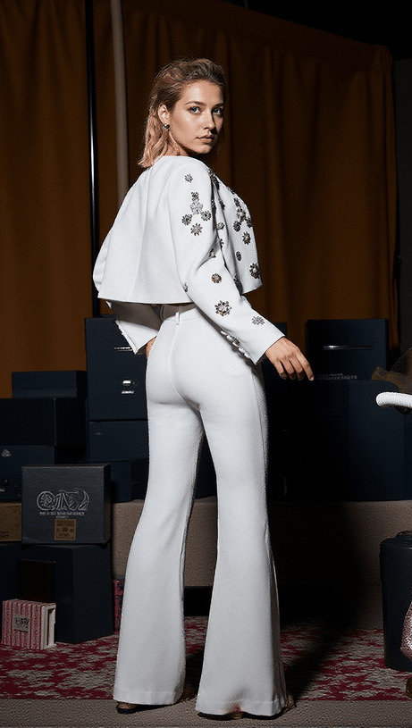 PARVATI EMBELLISHED BLAZER SET IN WHITE