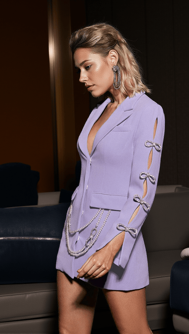 AIIZIE AYLIN CRYSTAL CUTOUT EMBELLISHED BLAZER DRESS IN PURPLE - product image