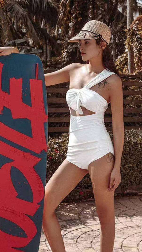 AIIZIE WHITE ONE SHOULDER ONE PIECE SWIMSUIT - product image