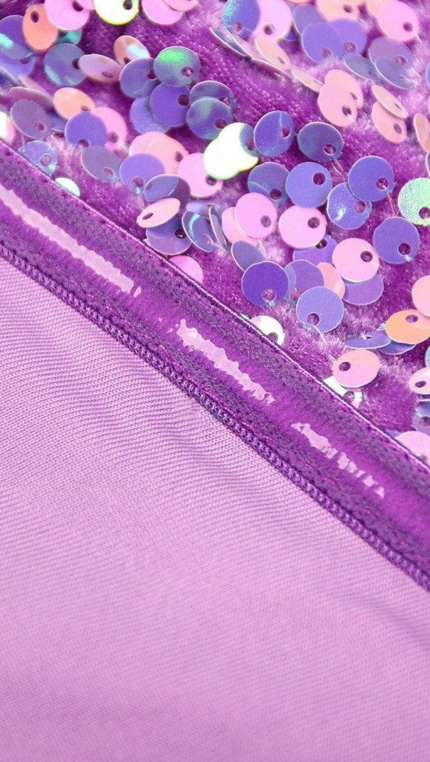 ABITO MIDI SENZA SPALLINE CON PAILLETTES VIOLA 