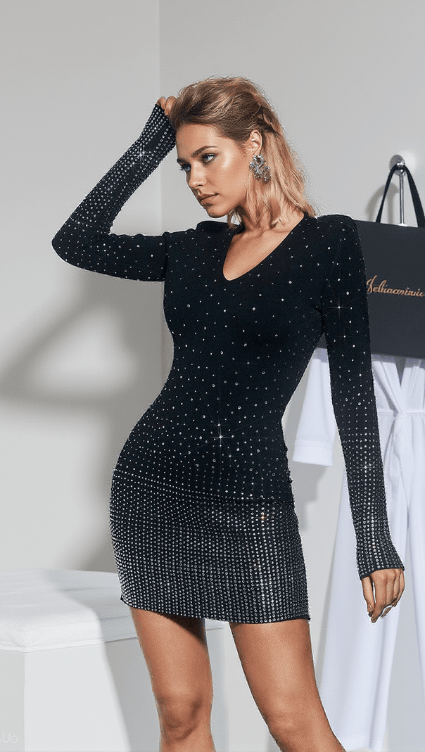 AIIZIE MORAG LONG SLEEVE RHINESTONE KNITTED DRESS - product image