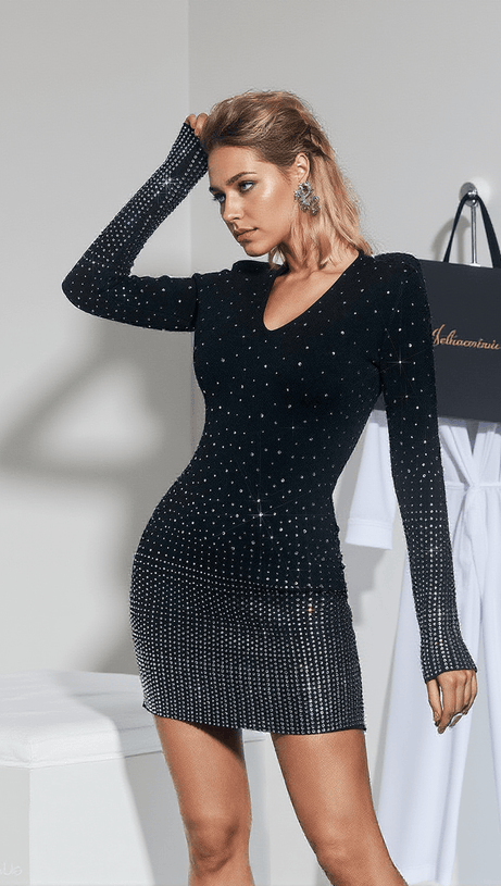 MORAG LONG SLEEVE RHINESTONE KNITTED DRESS