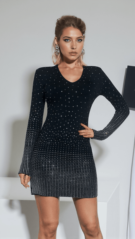 MORAG LONG SLEEVE RHINESTONE KNITTED DRESS