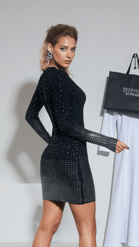 MORAG LONG SLEEVE RHINESTONE KNITTED DRESS