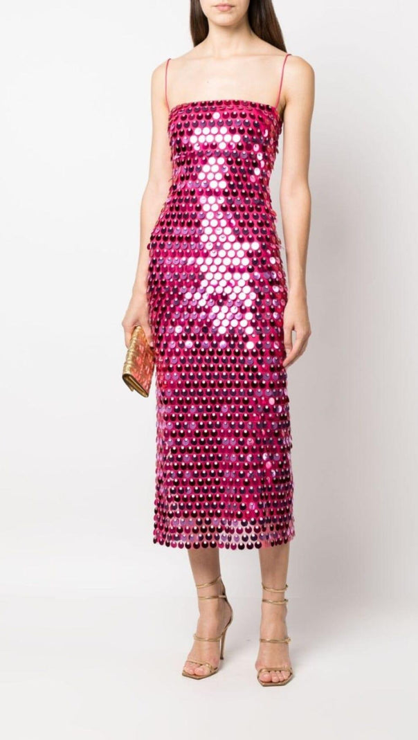 AIIZIE SEQUIN PHOENIX MIDI DRESS IN DARK PINK - product image