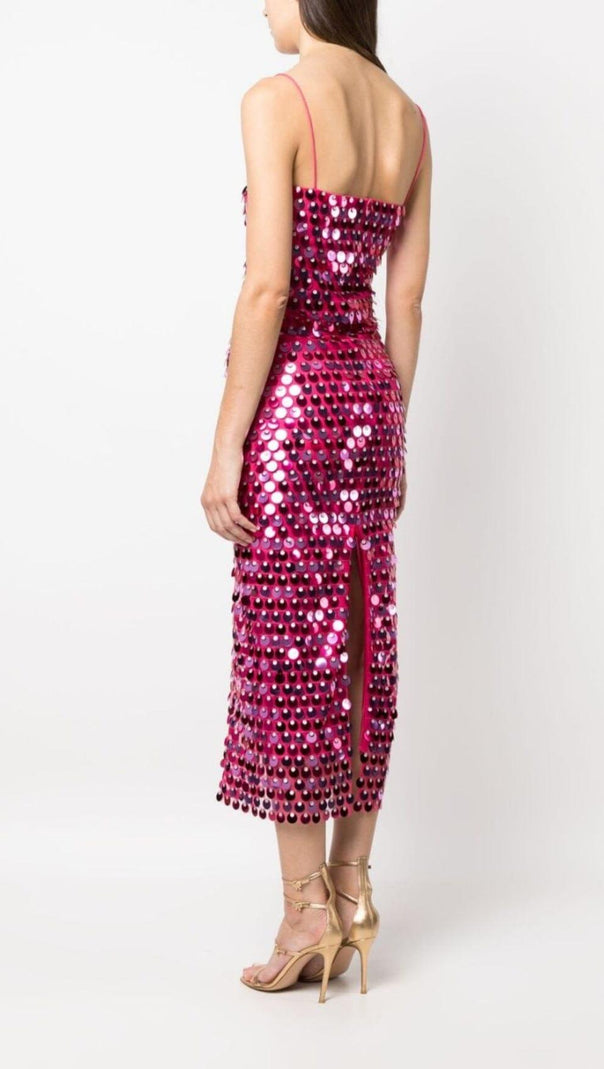 AIIZIE SEQUIN PHOENIX MIDI DRESS IN DARK PINK - product image