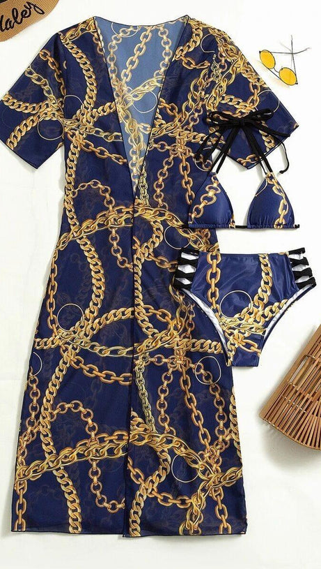 BRYONY BIKINI THREE PIECE SET - BLUE