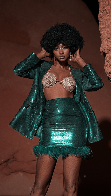 DOVIE PATCHWORK SEQUIN BLAZER SET